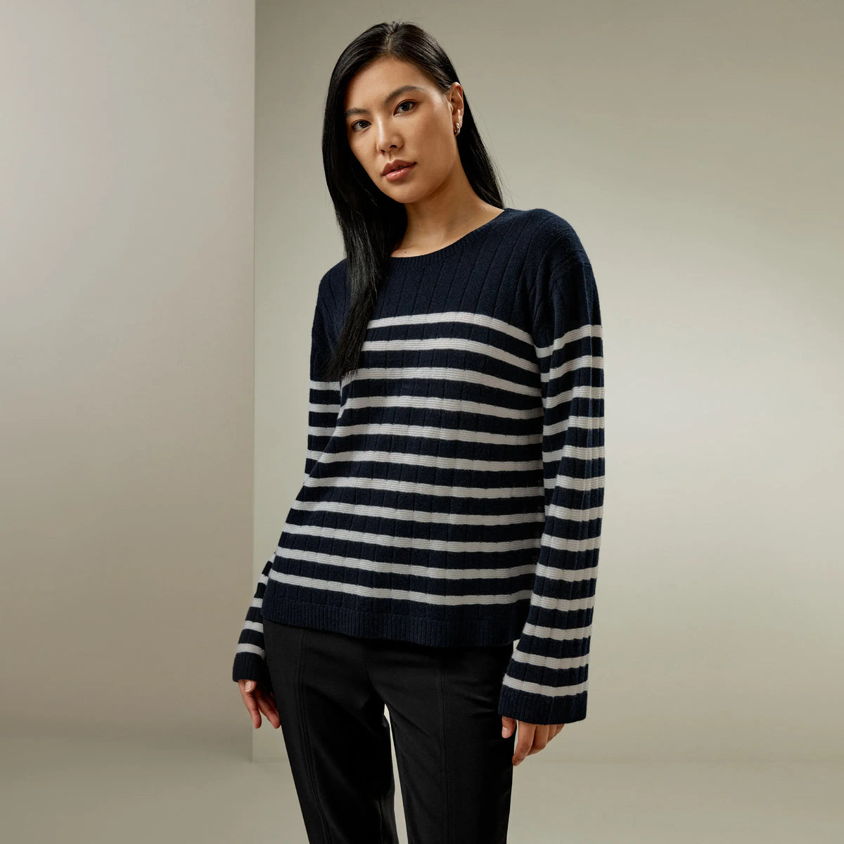 Striped Drop-Shoulder Cashmere Sweater