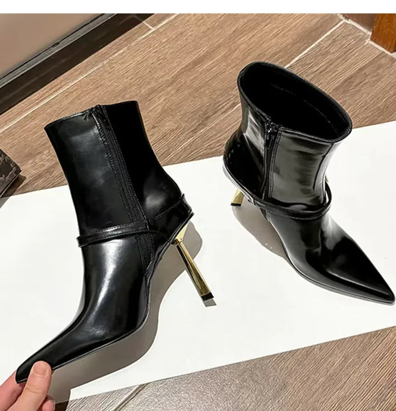 Elegant Metal Buckle Zip Ankle Boots