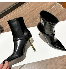 Elegant Metal Buckle Zip Ankle Boots
