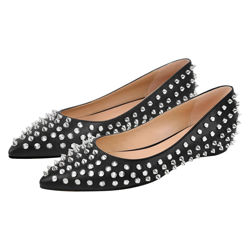 Pointed Toe Rivet Studded Flat Shoes
