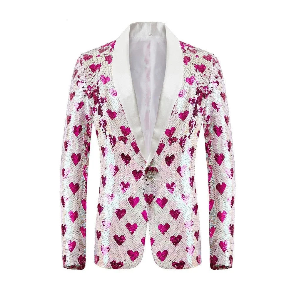 Sparkling Sequin Heart Pattern Blazer
