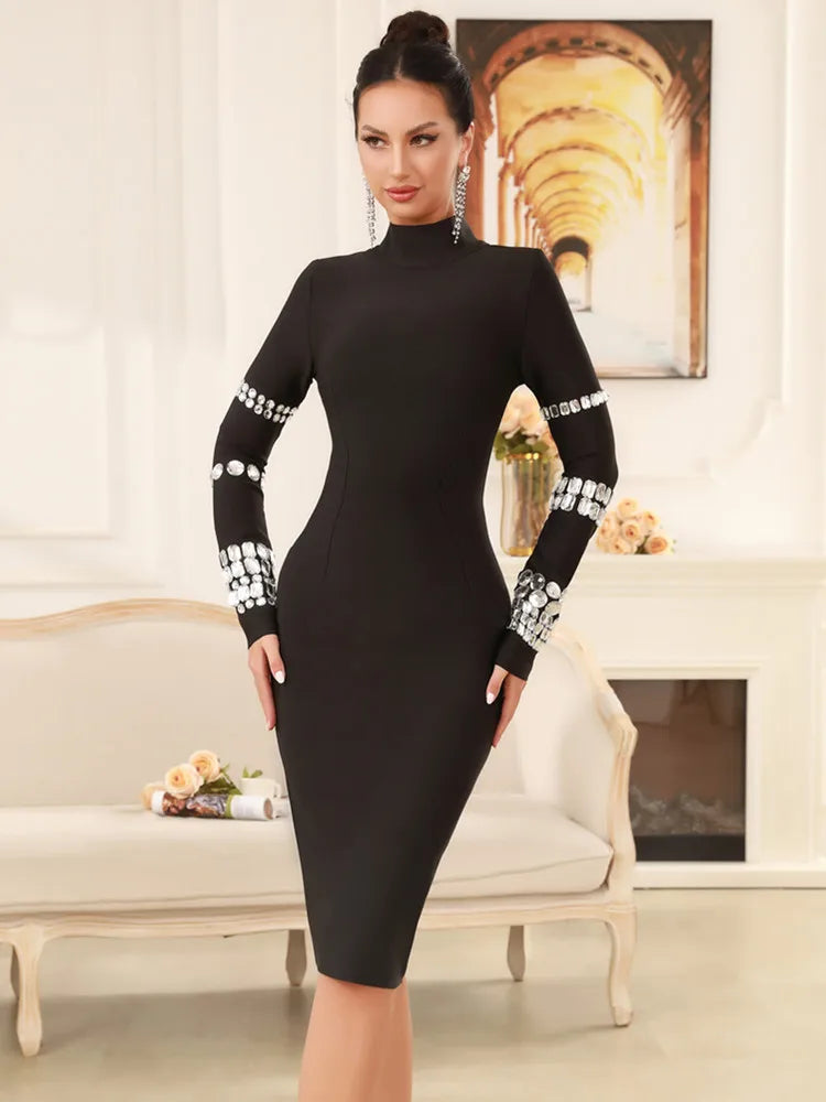 Diamonds Beading Black Mini Party Dress
