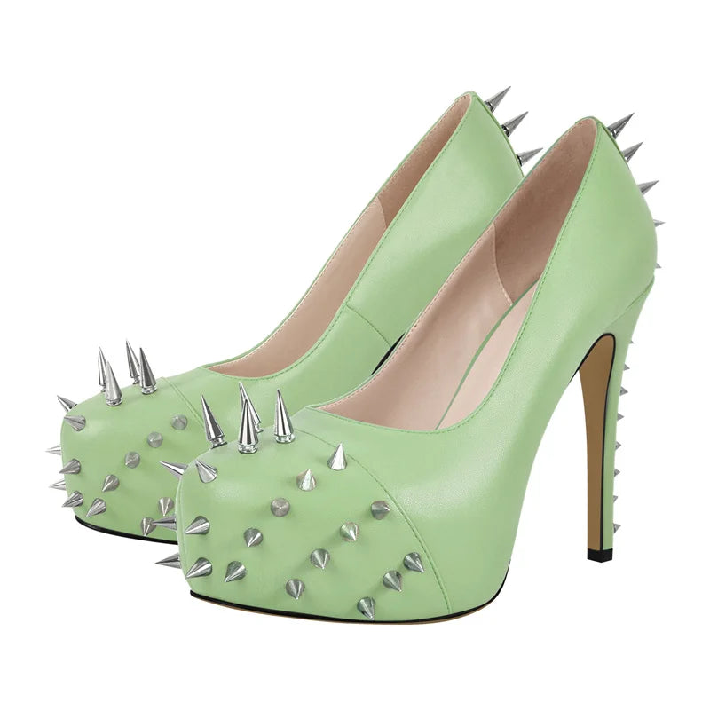 Bold Round Toe Rivet Pumps