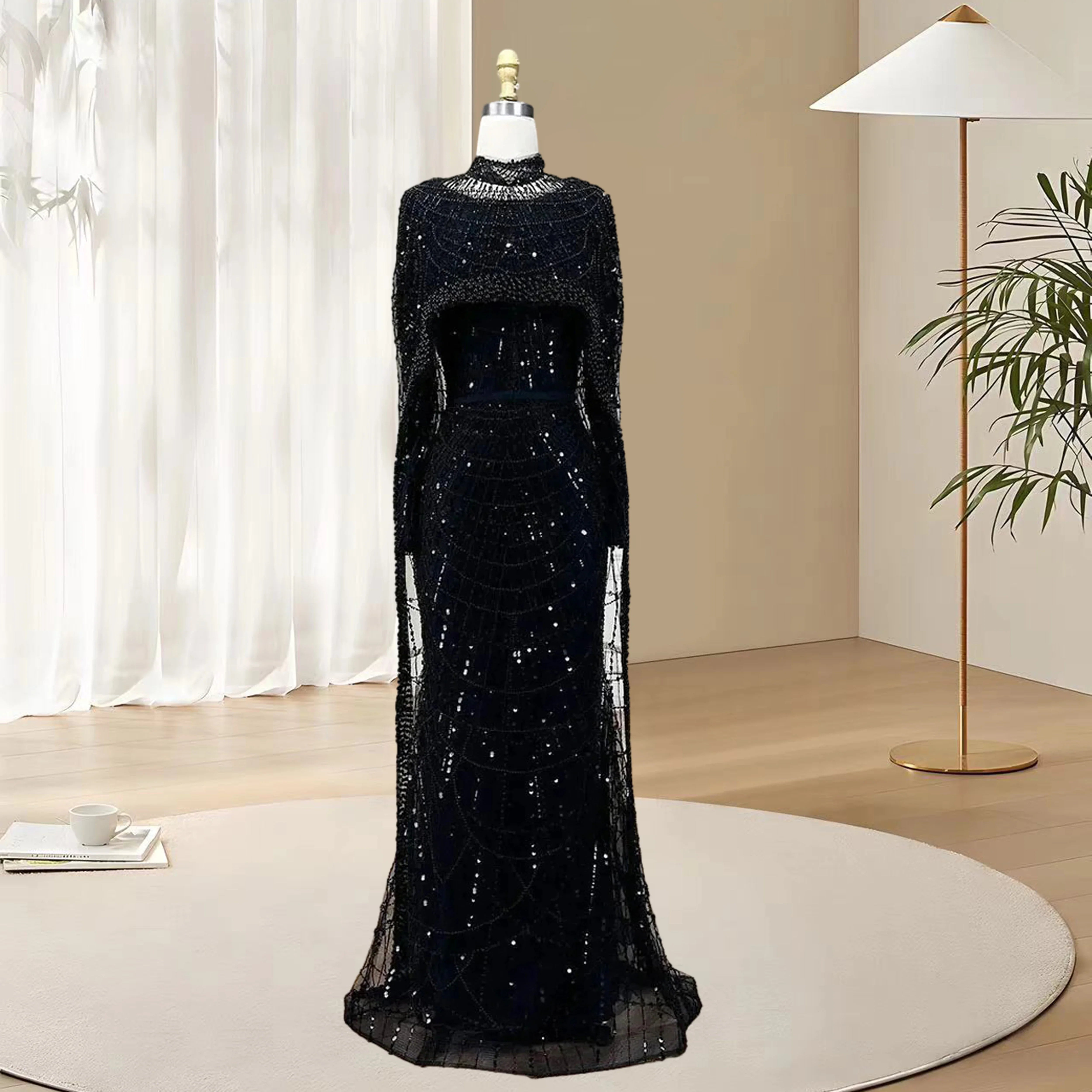 Cape Long Sleeves Arabic Party Gown