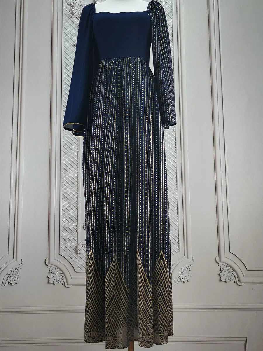 Belted Gold Stamping Kaftan Abaya