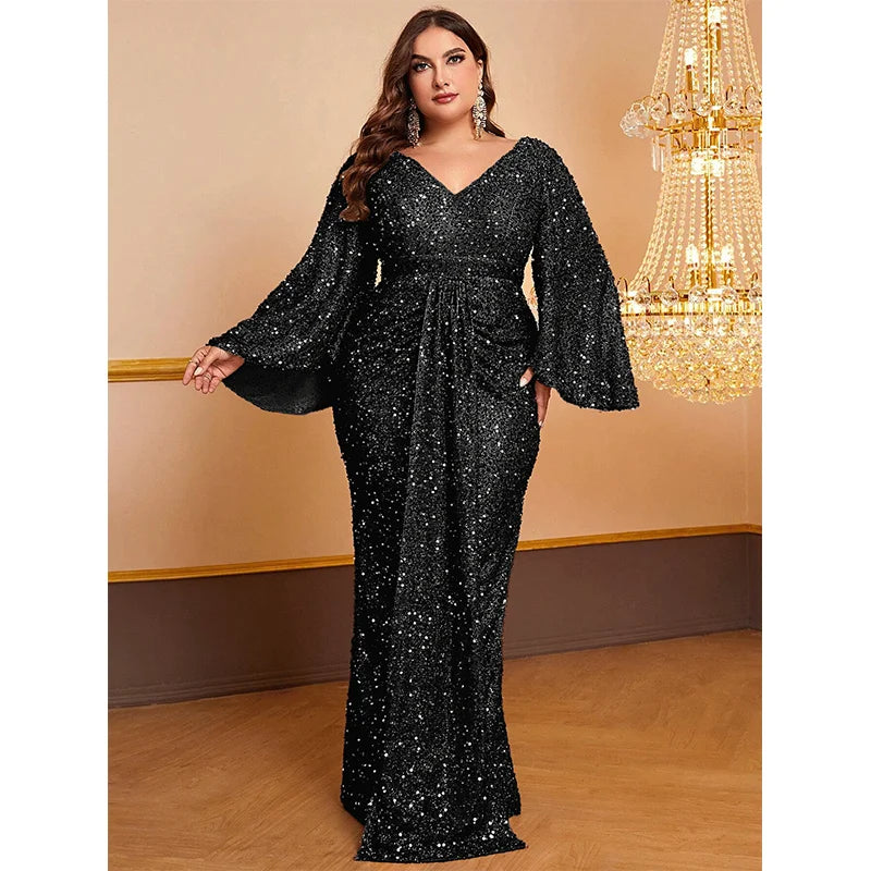 Shiny Sequin Plus Size Women's Party Dress
