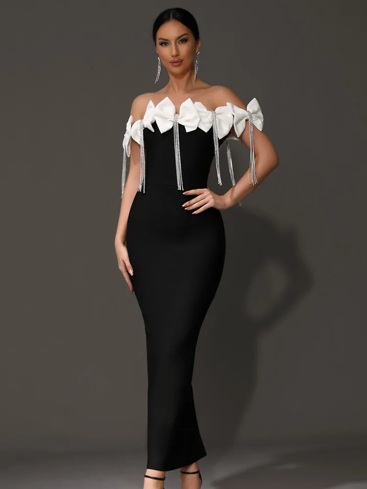 Bow Tie Diamonds Black Maxi Dress