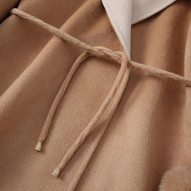 Real Fur Cuff Cashmere Wool Coat