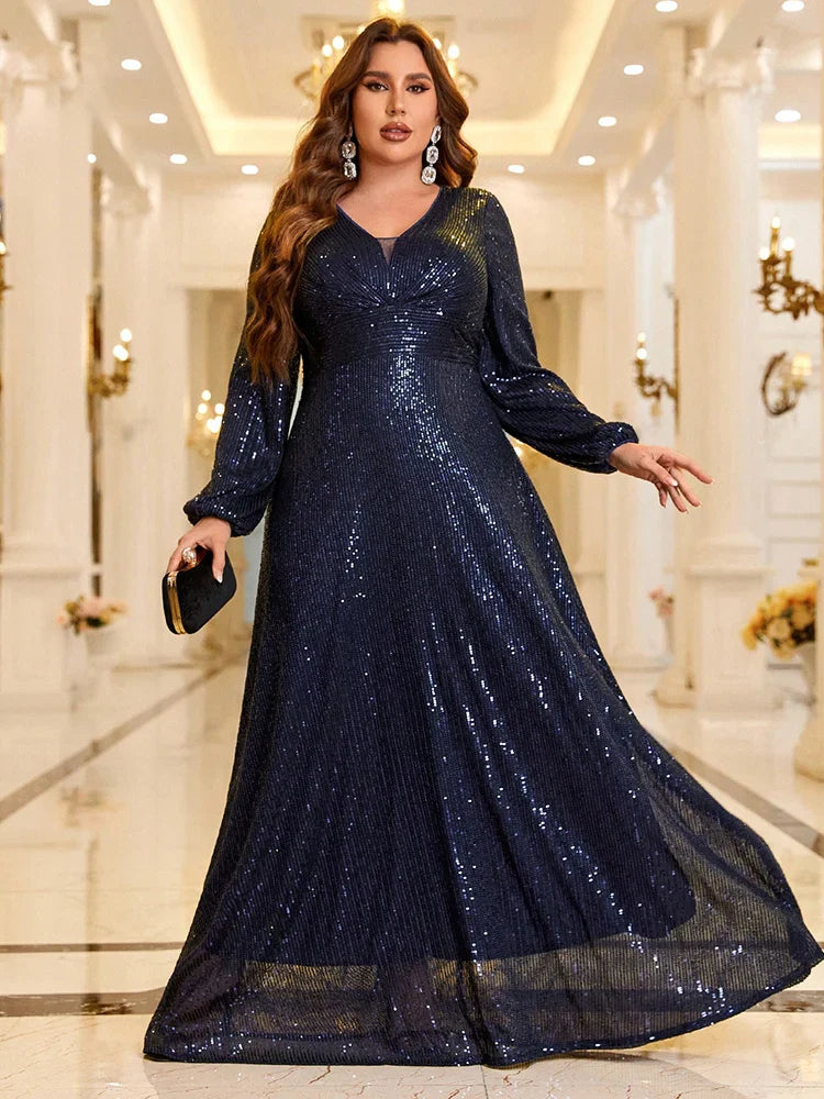 Plus Size V-Neck Formal Maxi Dress