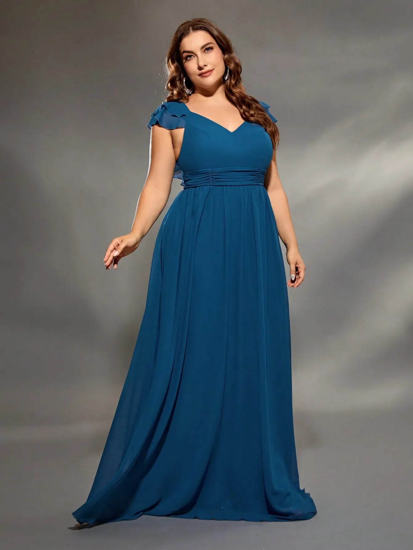 Double Layers Lotus Sleeve Evening Gown