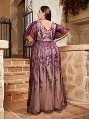 Mesh Trumpet Sleeves Ball Gown Dress