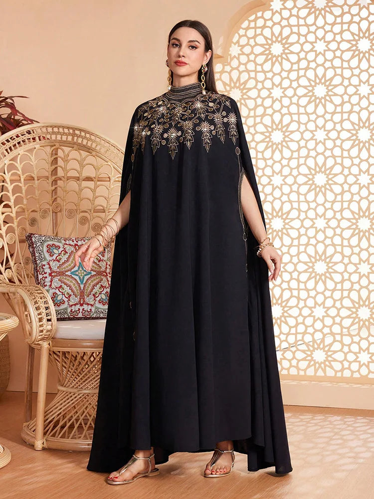 Embroidered Cape Sleeve Maxi Dress
