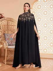 Embroidered Cape Sleeve Maxi Dress