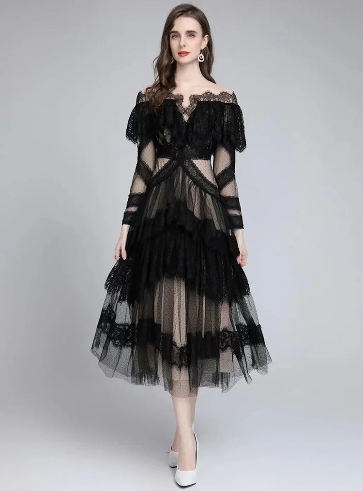 Ruffles O-Neck Women's Cocktail & Party Dress