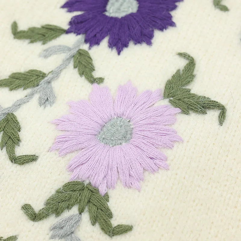 Flower Embroidery Cashmere Sweater