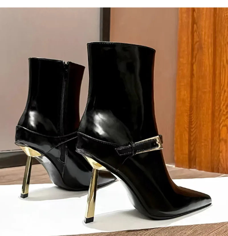 Elegant Metal Buckle Zip Ankle Boots