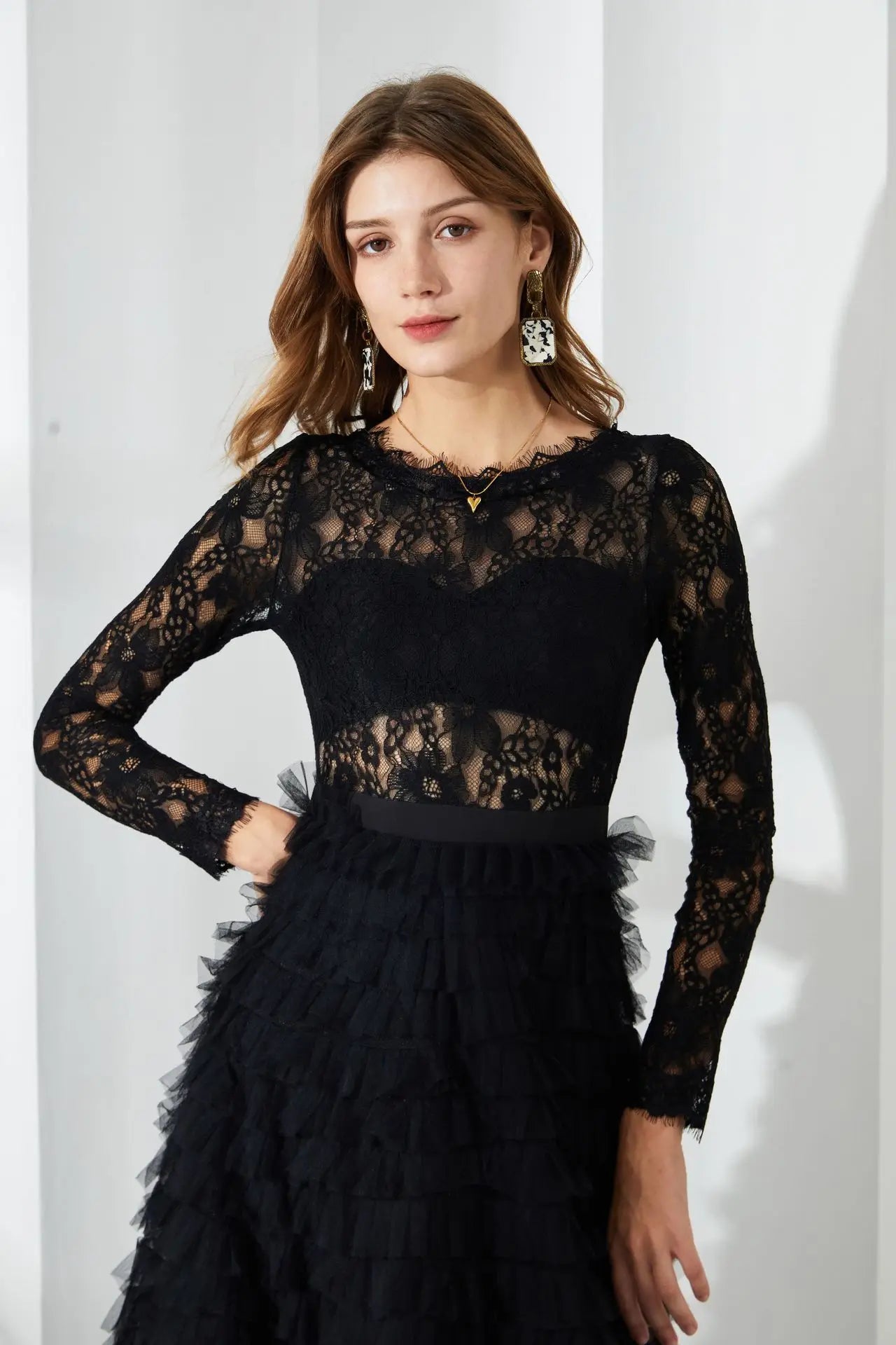 Folds Bird Lattice Hook Hollow Dress