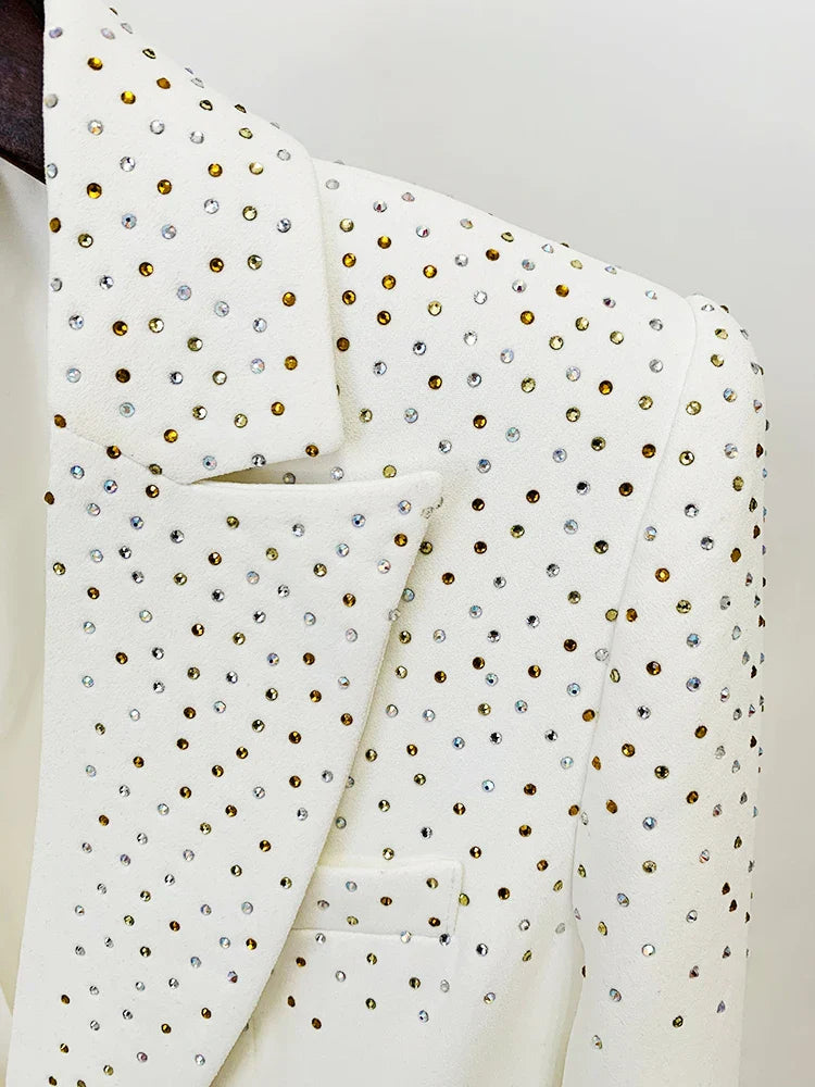 Lovely Single Button Diamonds Beaded Blazer