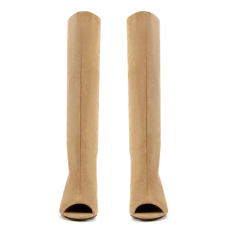 Stylish Flock Peep-Toe Boots