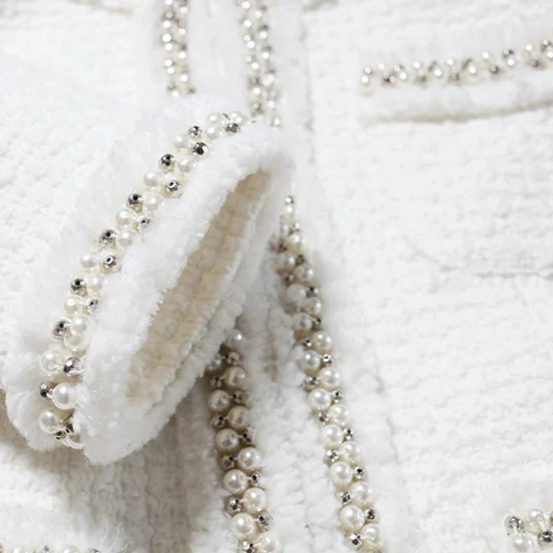 Refined Hand-made Beads Tweed Coat