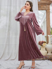 Sophisticated Floral Print Velvet Abaya Dress