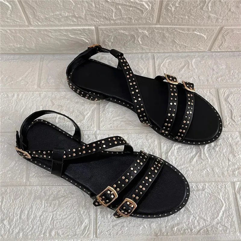 Rivet Strap Buckle Casual Sandals