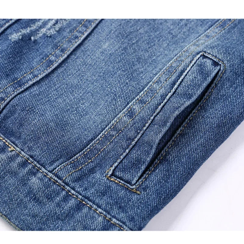 Casual Round Neck Short Denim Jacket