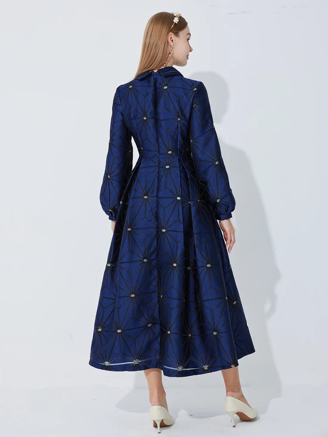 Graceful Turned Collar Lined Midi Dress