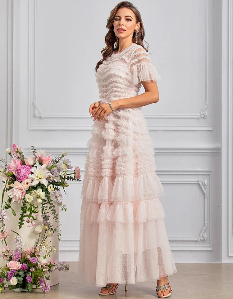 Polka Dot Cascading Ruffle Dress