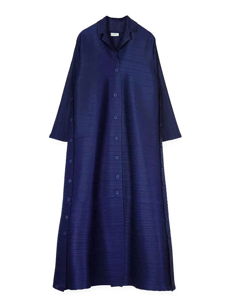 Three Breasted Pleated Women's Long Cardigan Coats