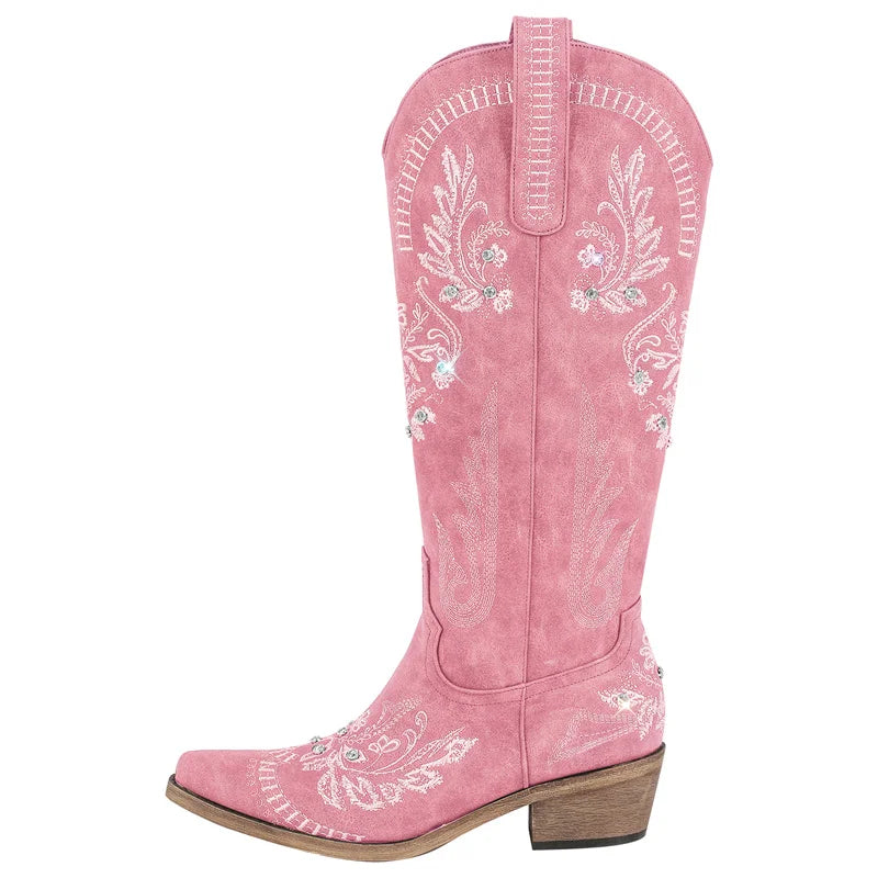 Pull-On Pointed Toe Western Long Boots