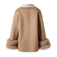 Real Fur Cuff Cashmere Wool Coat