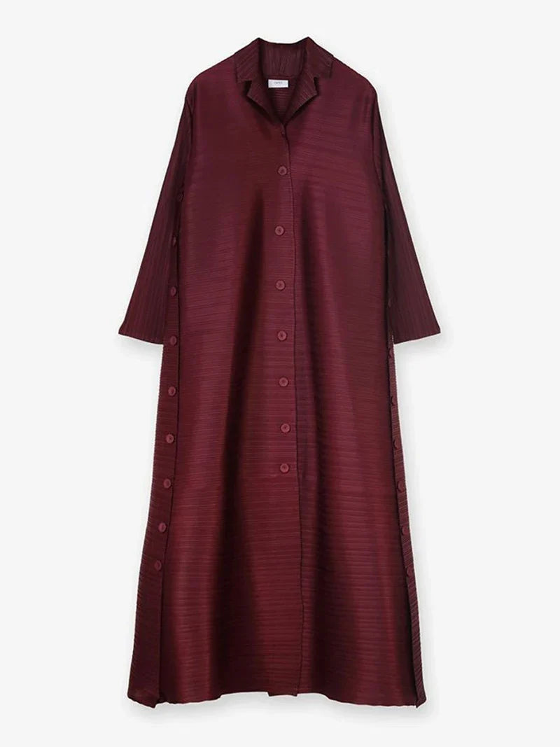 Three Breasted Pleated Women's Long Cardigan Coats