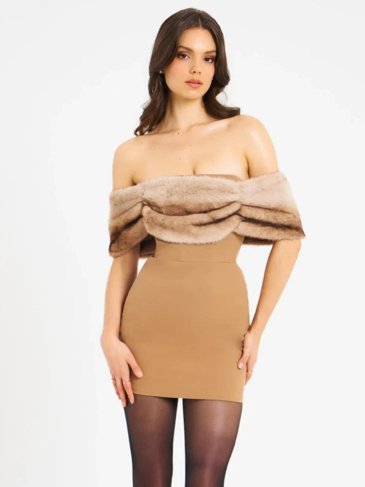 Fur Folds Design Mini Dress