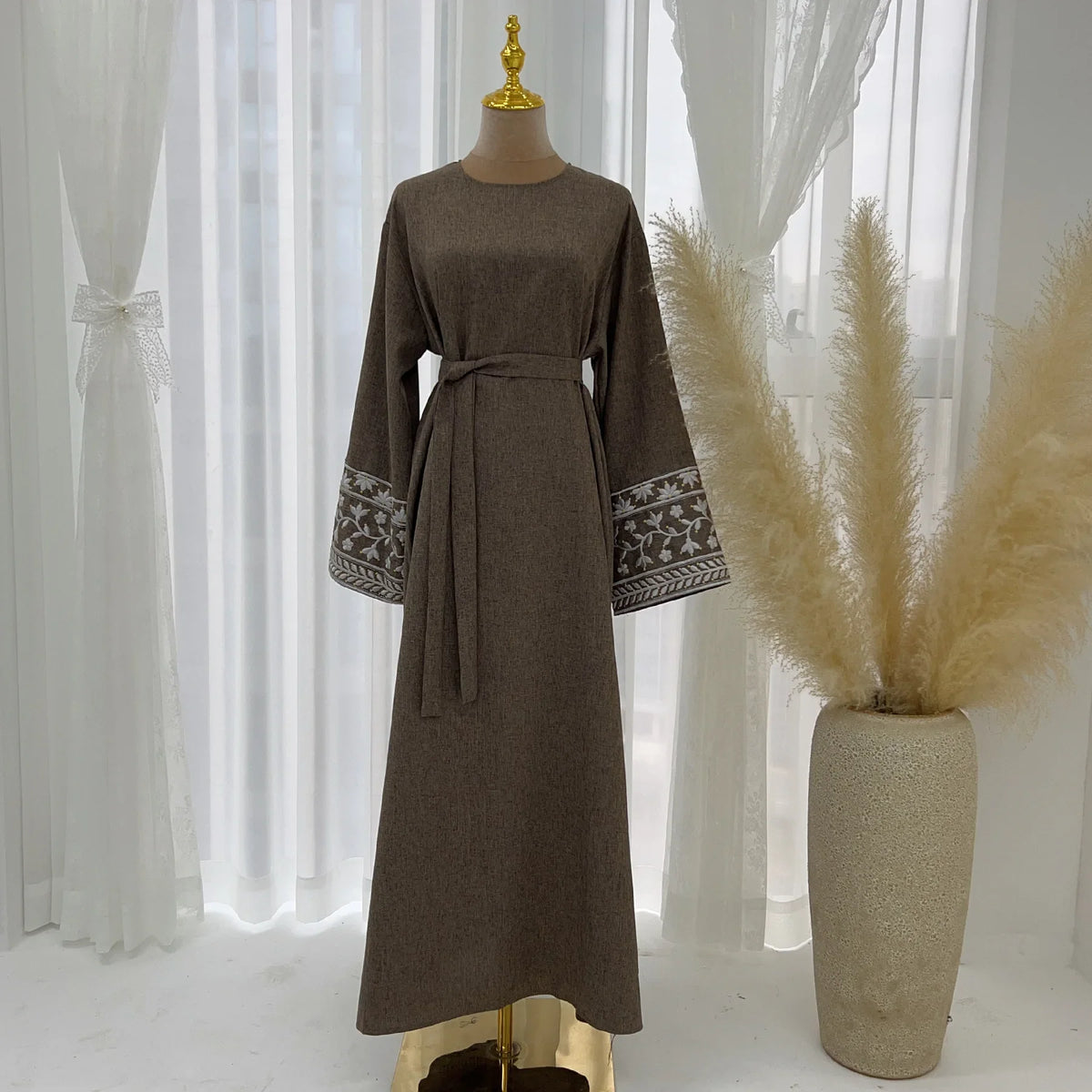 Simple Turkish Embroidered Abaya Dress