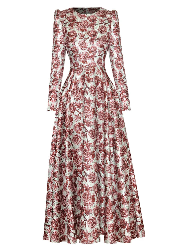 Elegant Vintage Floral Print Maxi Dress