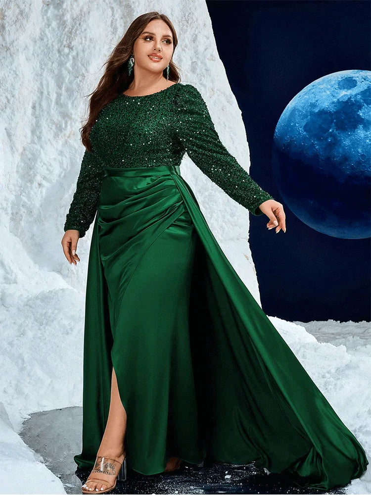 Shiny Round Neck Evening Gown