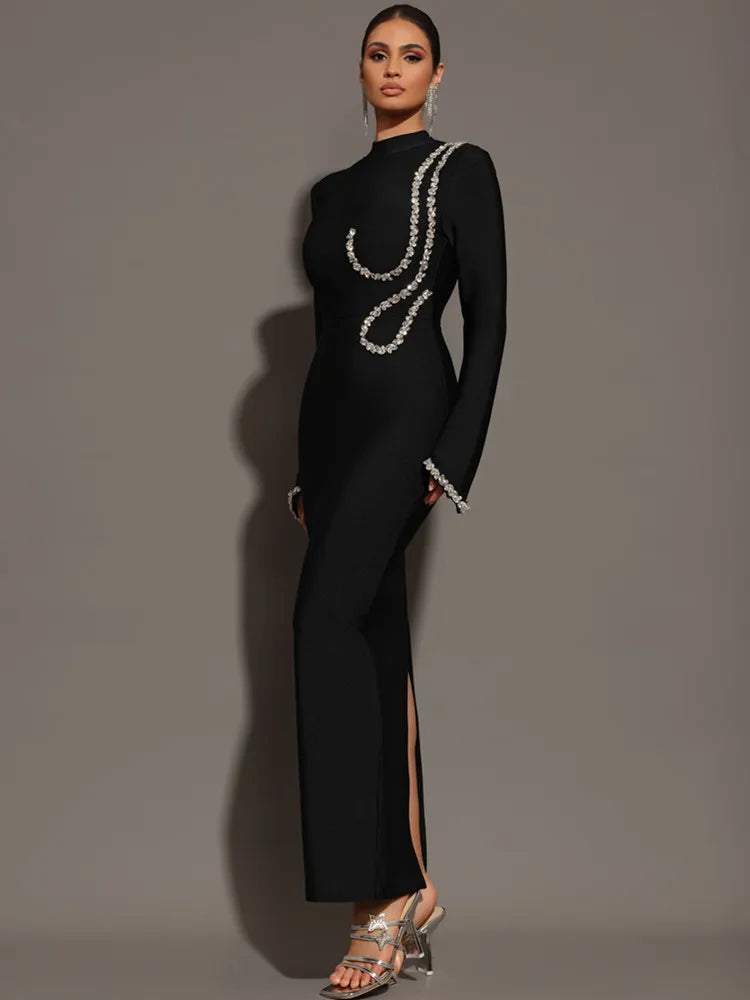 Diamonds Long Sleeves Maxi Dress