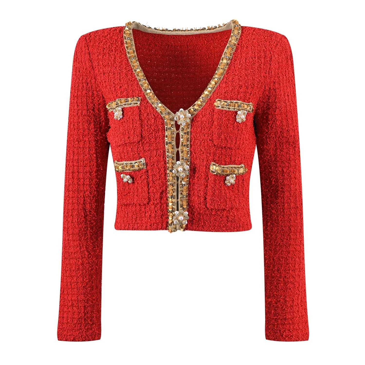 Charming Red Tweed Skirt Set