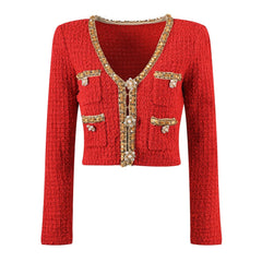 Charming Red Tweed Skirt Set