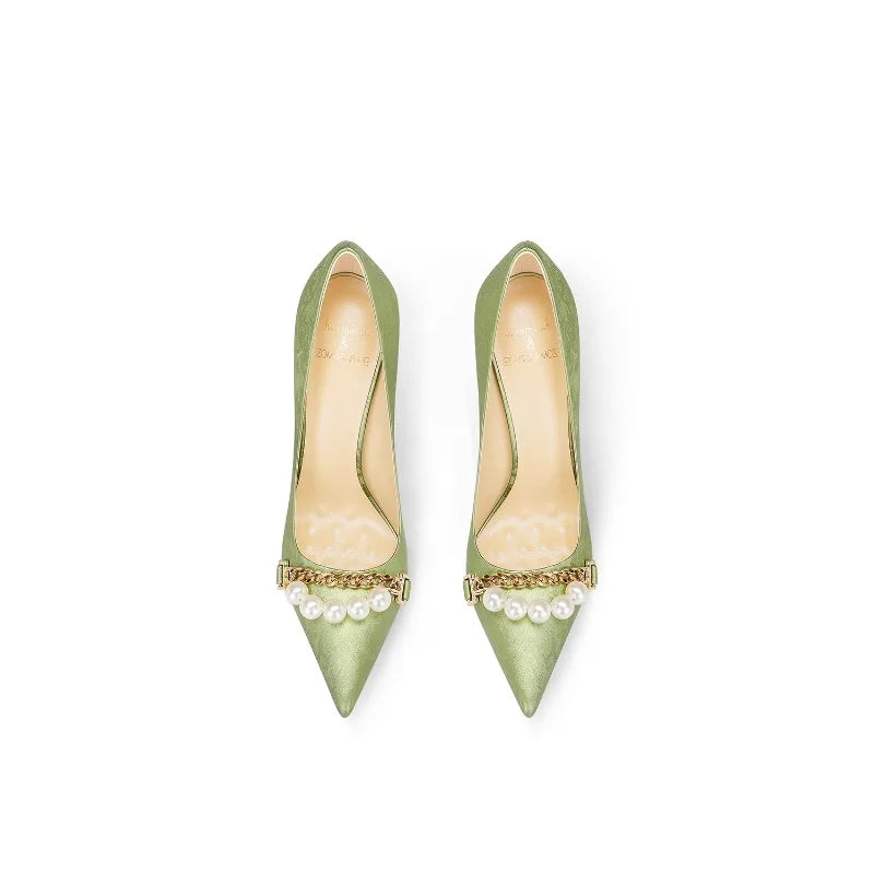 Beautiful Grass Green Satin High Heels