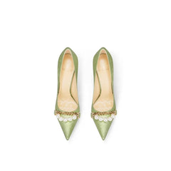 Beautiful Grass Green Satin High Heels