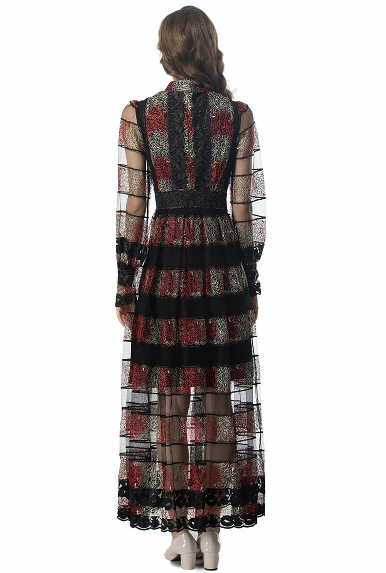 Temperament Embroidery Net Yarn Party Dress