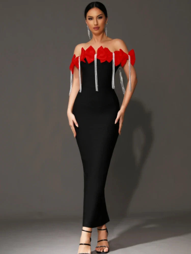 Bow Tie Diamonds Black Maxi Dress