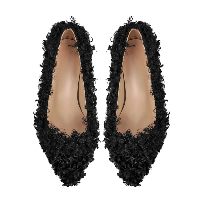 Faux Fur Pointed Toe Party Heels