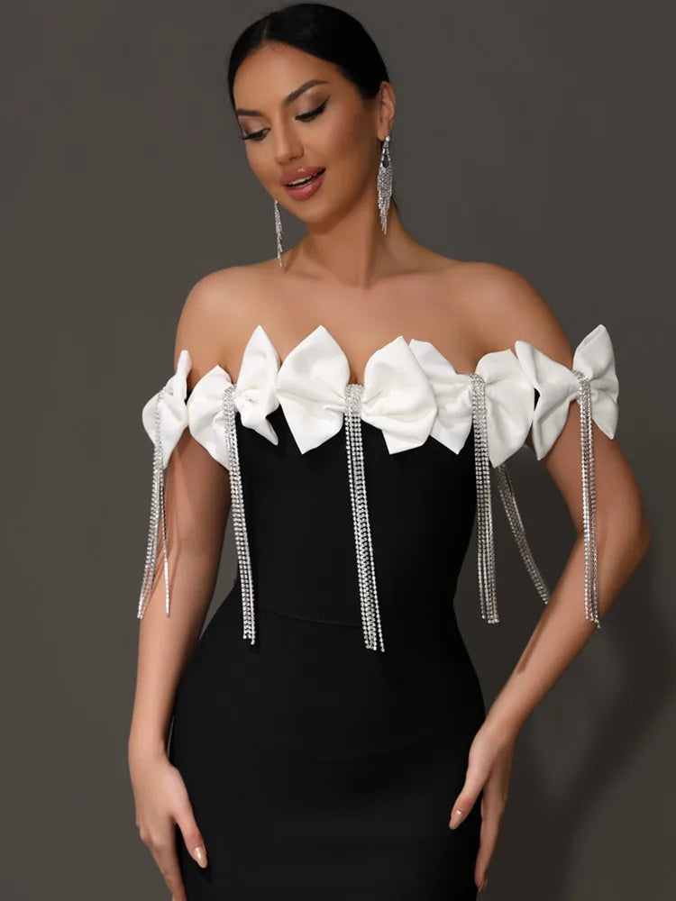 Bow Tie Diamonds Black Maxi Dress