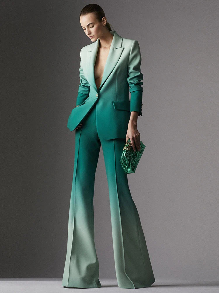 Gradient Single Button Blazer Suit