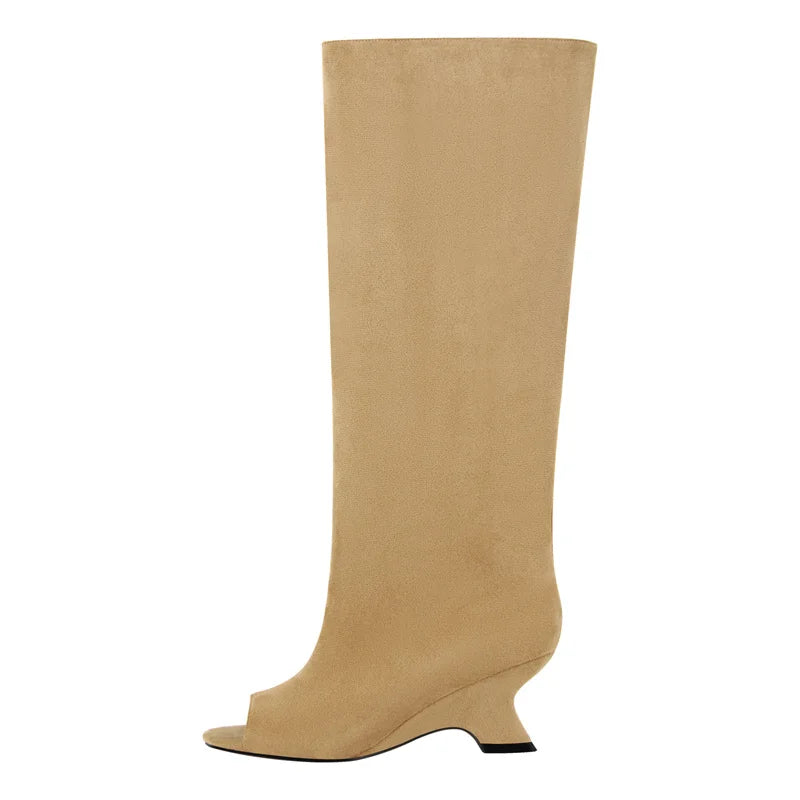 Stylish Flock Peep-Toe Boots