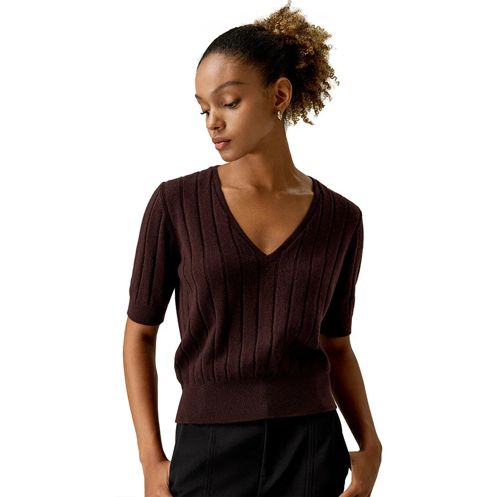 Casual Style Short Sleeves Cashmere Sweater
