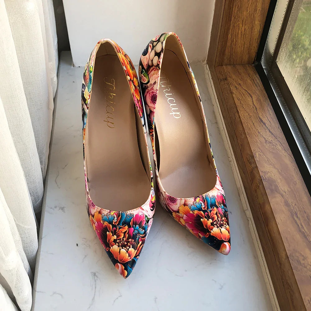 Flower Embossed Printed Women's High Heel Stiletto Pumps